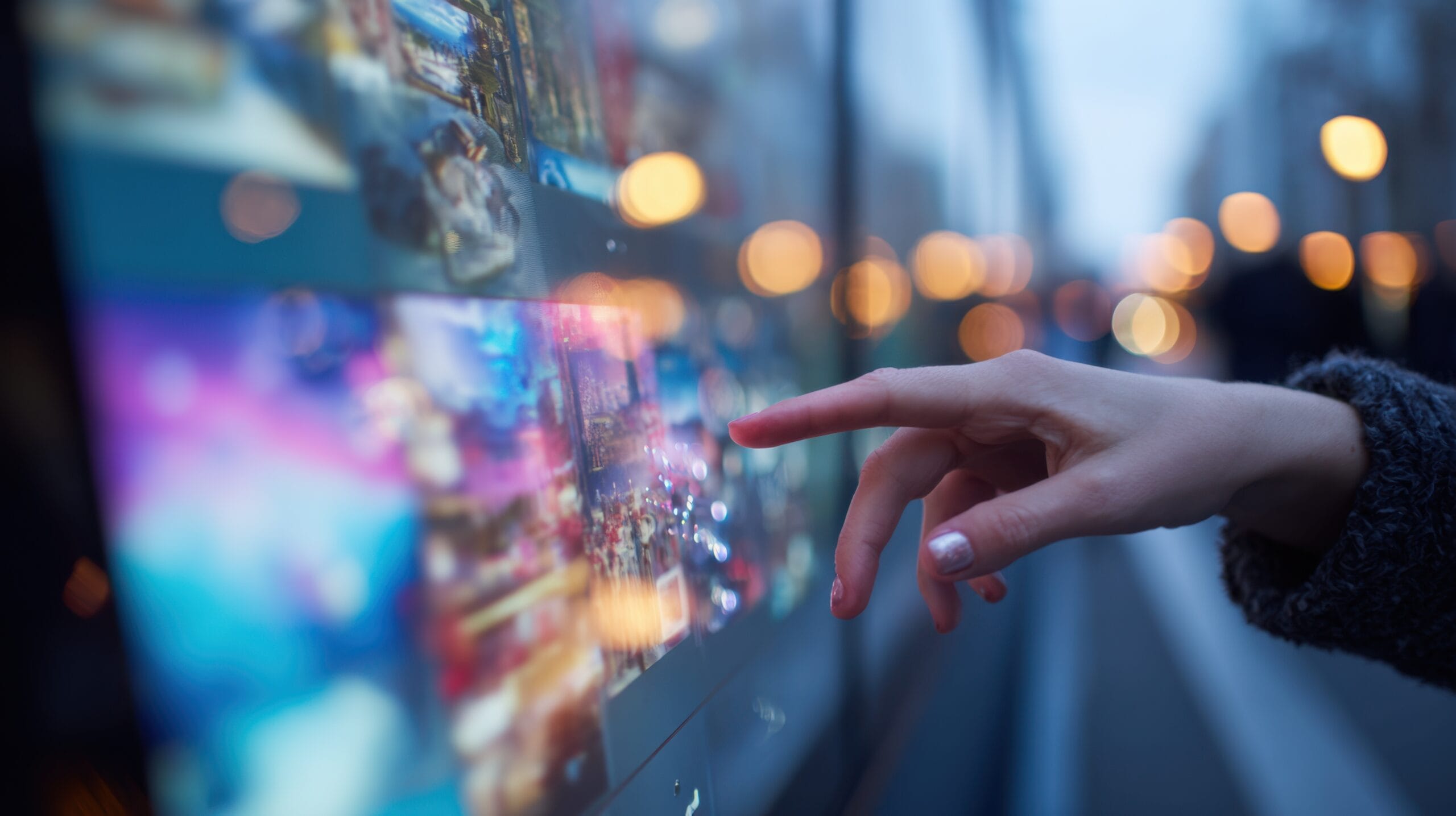 Schermi di digital signage in una smart city con informazioni dinamiche e contenuti digitali